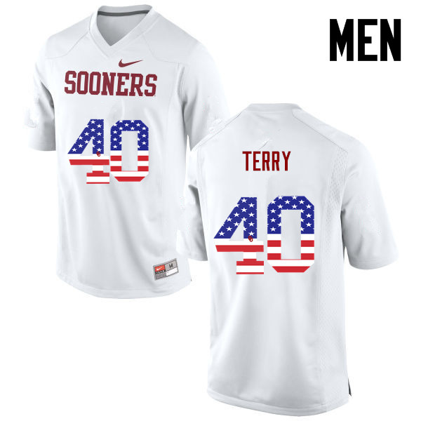 Men Oklahoma Sooners #40 Jon-Michael Terry College Football USA Flag Fashion Jerseys-White - Click Image to Close